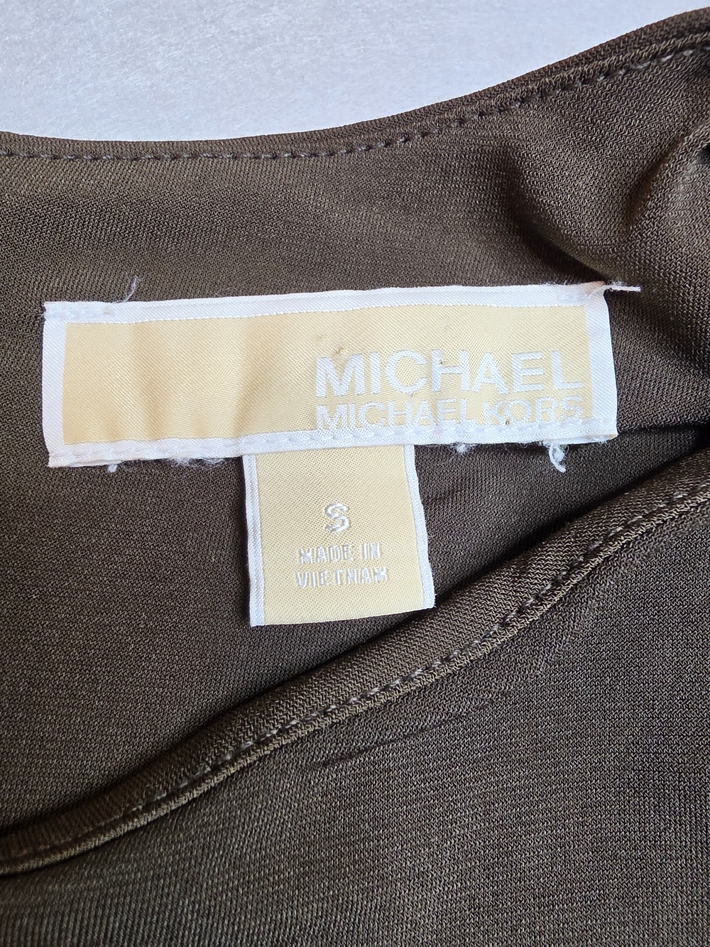 Michael Kors Olive Green Ruched Sleeveless Bodycon‎ Midi Dress - Size Small - Picture 5 of 7